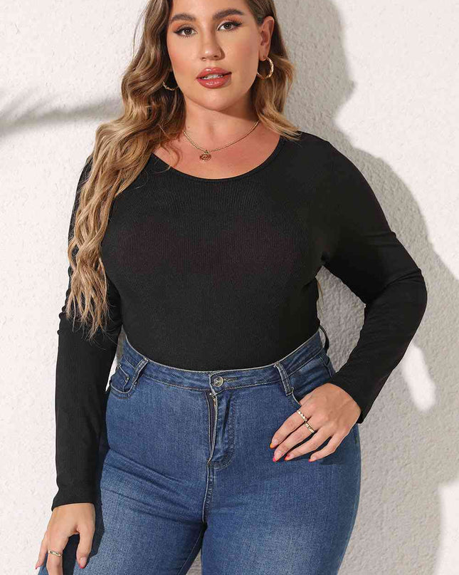 Plus Size Round Neck Long Sleeve Bodysuit