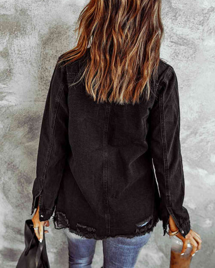 Distressed Snap Down Denim Jacket