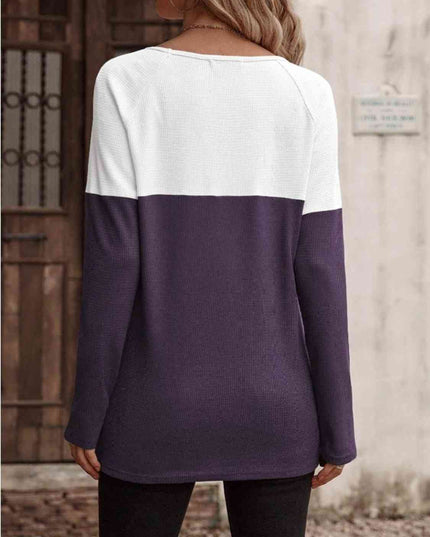 Contrast Round Neck Long Sleeve T-Shirt