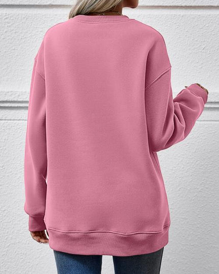 Letter Graphic Round Neck Long Sleeve Sweatshirt