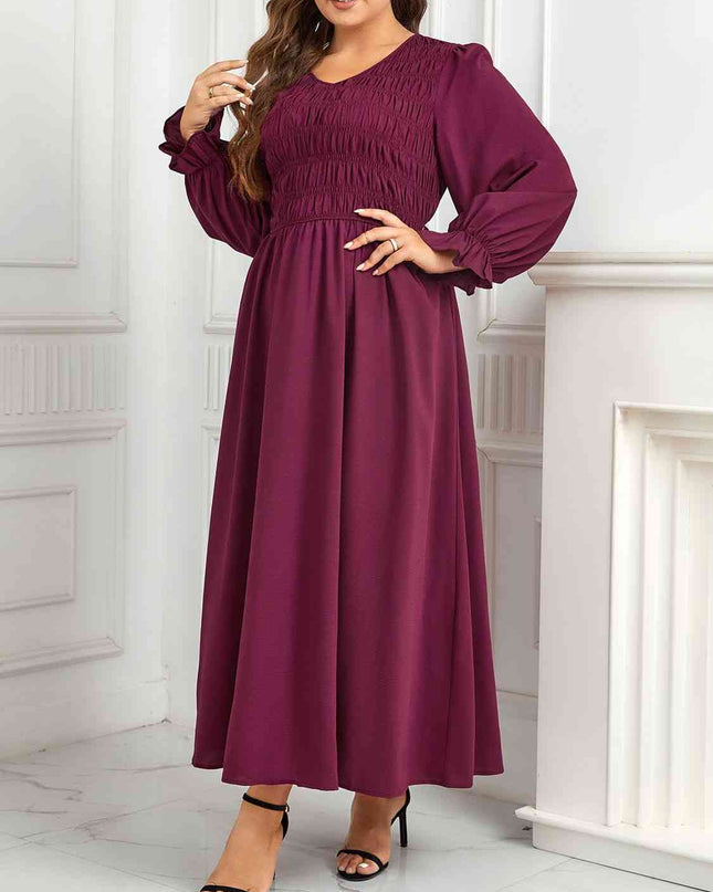 Plus Size Flounce Sleeve Smocked Maxi Dress
