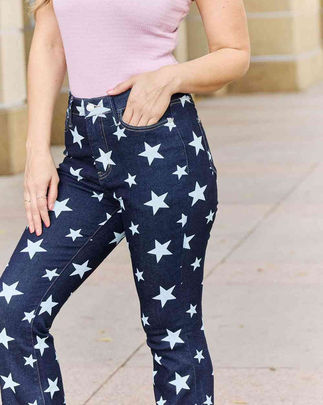 Judy Blue Janelle Full Size High Waist Star Print Flare Jeans