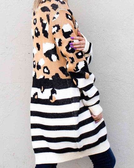Striped Open Front Longline Cardigan
