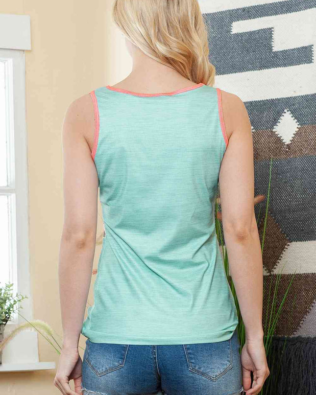 Leopard Color Block Decorative Button Tank