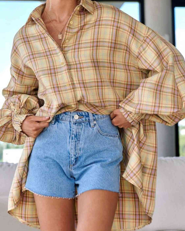 Plaid Lantern Sleeve Shirt