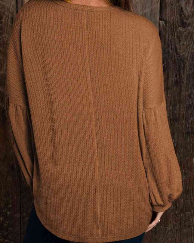 Round Neck Long Sleeve Ruched Blouse