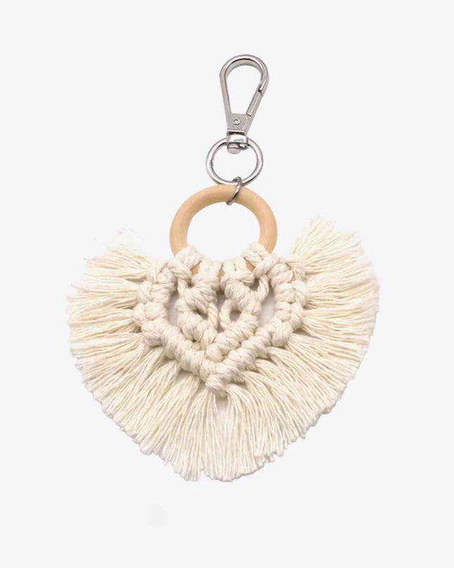 Assorted 4-Pack Heart-Shaped Macrame Fringe Keychain
