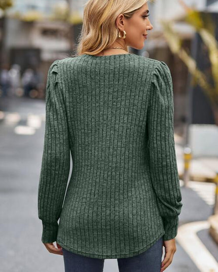 Ribbed Round Neck Long Sleeve Knit Top