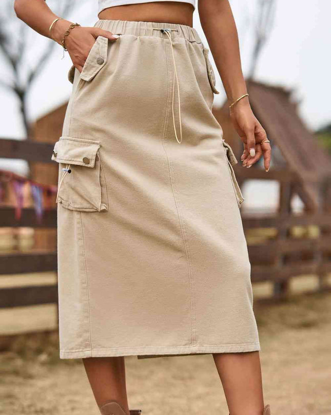 Drawstring Waist Slit Denim Skirt