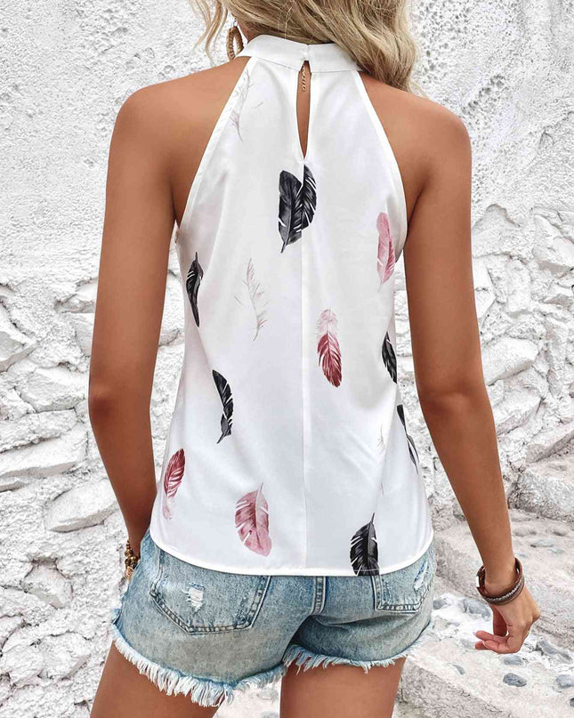 Feather Print Grecian Neck Tank