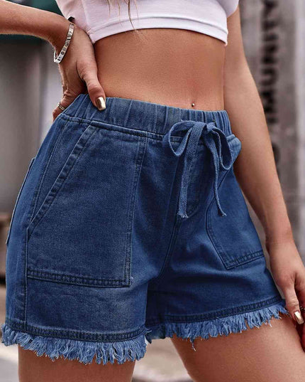 Drawstring Raw Hem Denim Shorts