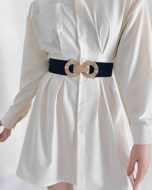 Geometric Buckle Elastic Wide Belt