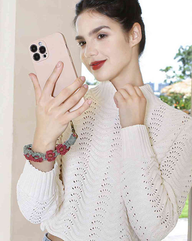 Flower Shape Wristlet Alloy Closure Macrame Key Chain