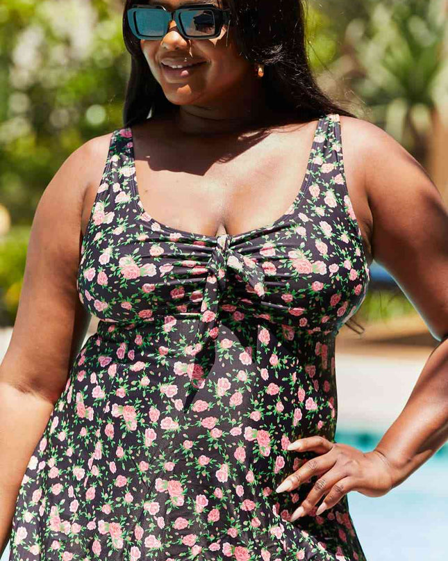 Marina West Swim Full Size Clear Waters Swim Dress in Black Roses