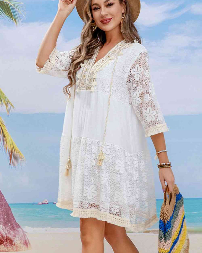 Tassel Spliced Lace Cover Up