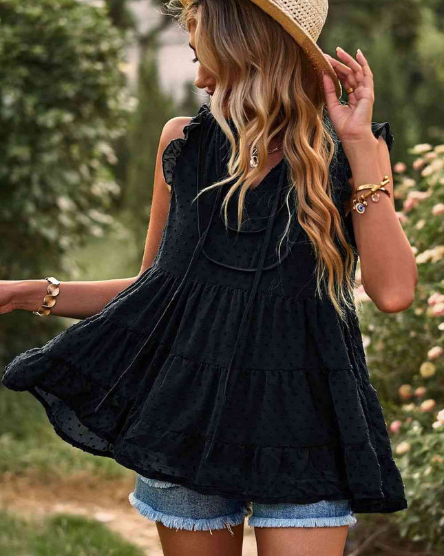 Swiss Dot Ruffle Shoulder Tiered Top