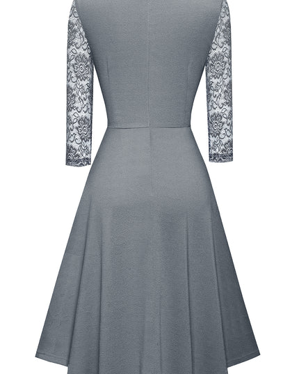 Round Neck Three-Quater Sleeve Cutout Dress