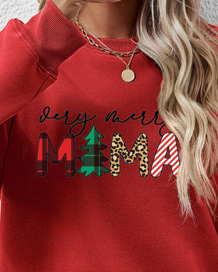 Letter Graphic Round Neck Long Sleeve Sweatshirt