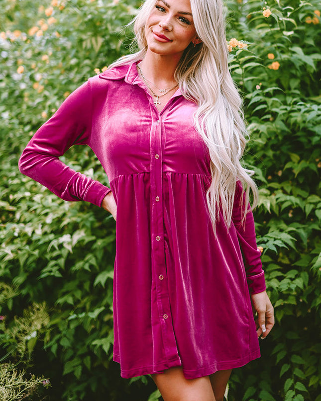 Collared Neck Buttoned Mini Dress