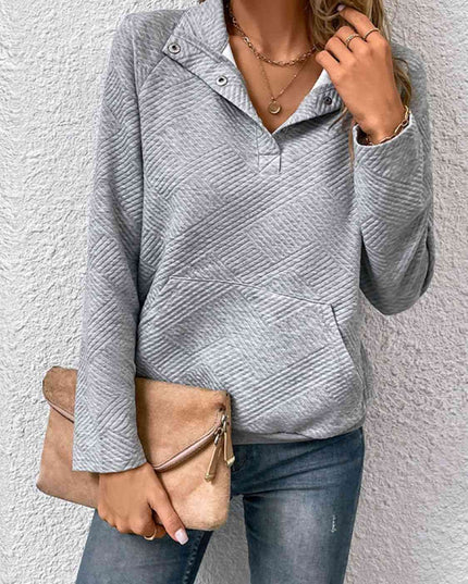 Half Buttoned Collared Neck Sweatshirt with Pocket