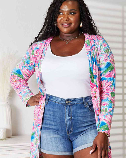 Double Take Floral Open Front Long Sleeve Cardigan