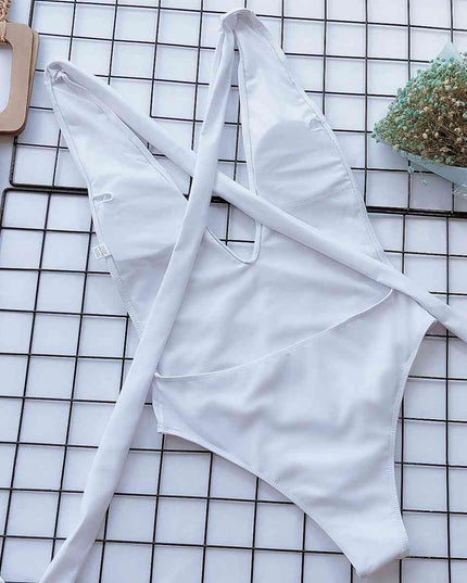 Halter Neck Deep V Tied One-Piece Swimsuit