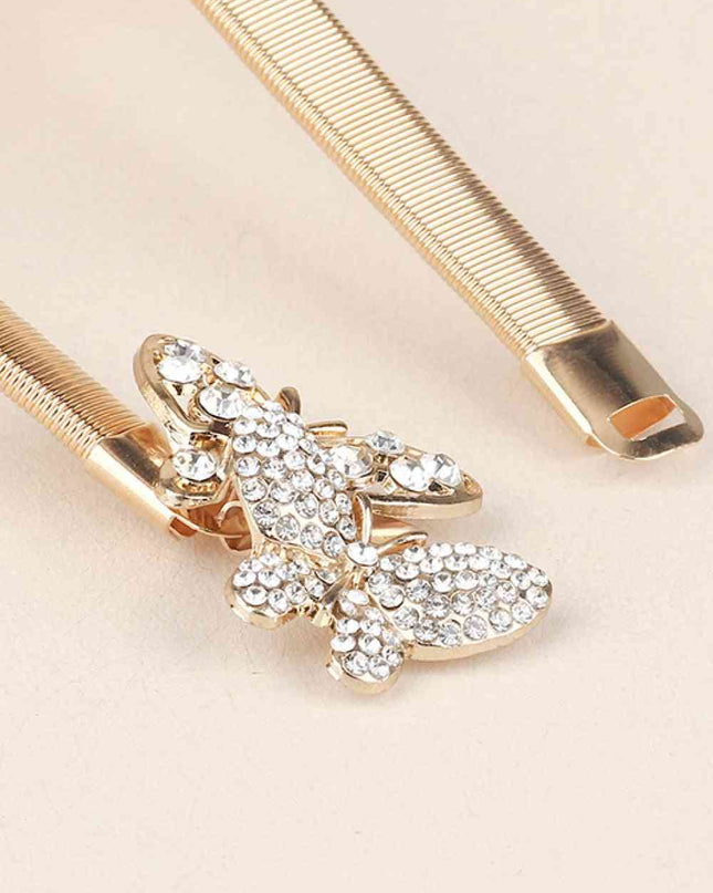 Rhinestone Butterfly Elastic Metal Belt