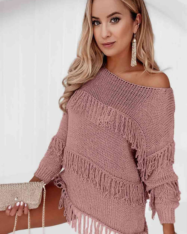 Fringe Detail Long Sleeve Sweater