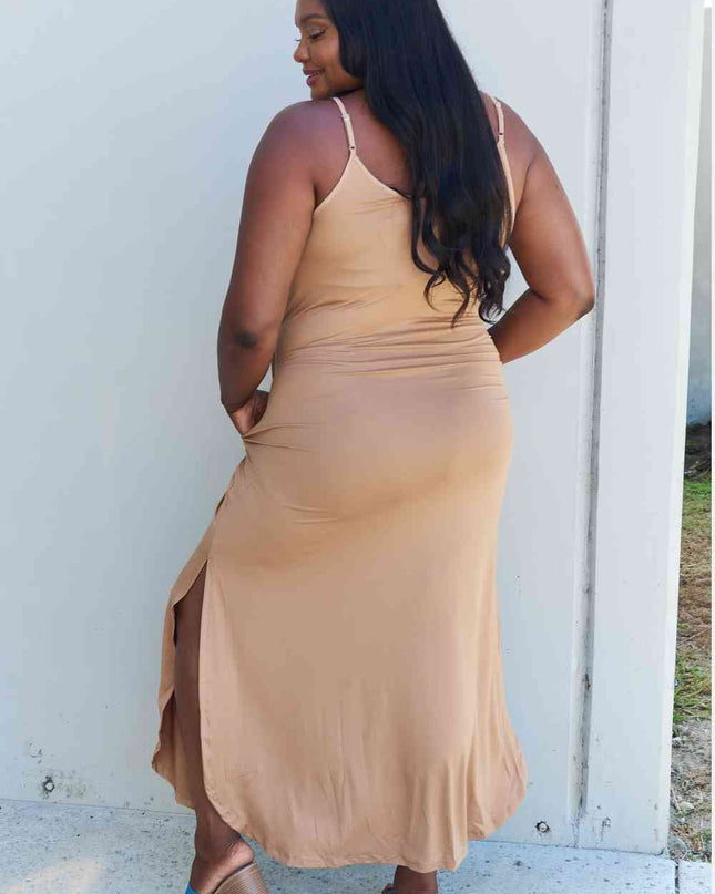 Ninexis Good Energy Full Size Cami Side Slit Maxi Dress in Camel
