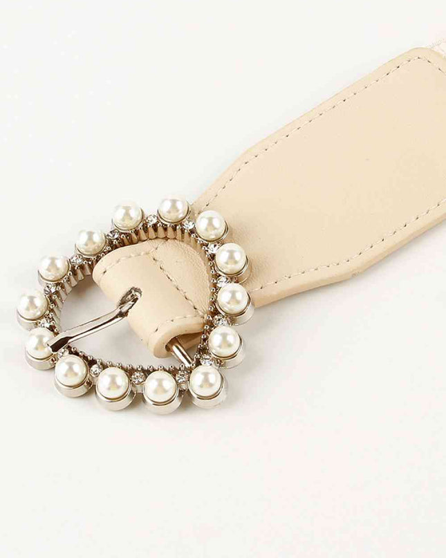 Pearl Heart Buckle Elastic Belt