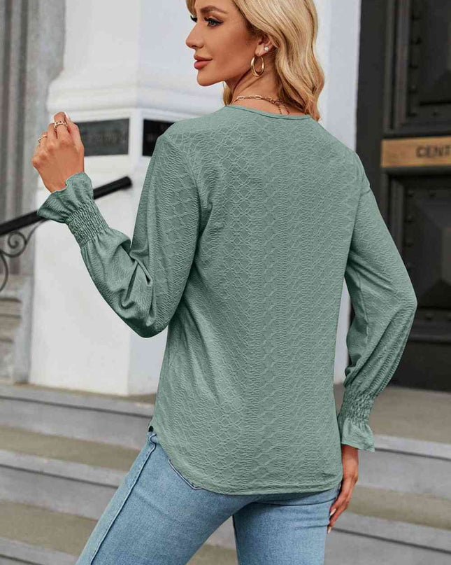 V-Neck Flounce Sleeve Blouse