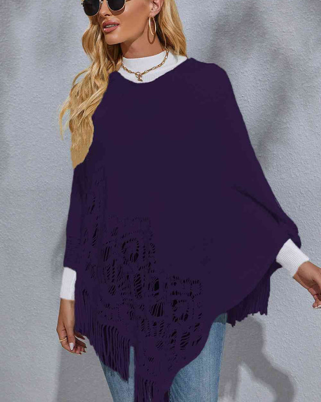 Round Neck Fringe Detail Poncho