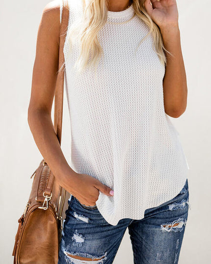 Waffle Knit Round Neck Tank
