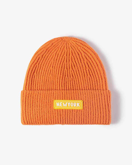 NEWYORK Patch Rib-Knit Cuffed Beanie