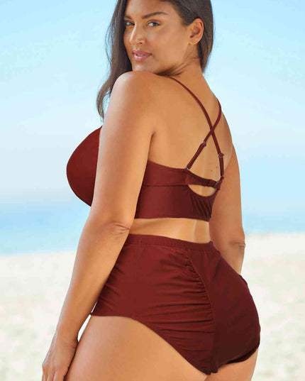 Halter Neck Crisscross Ruched Two-Piece Swimsuit