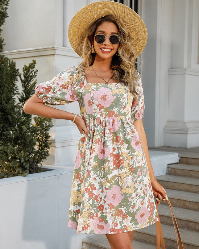 Floral Square Neck Cutout Mini Dress