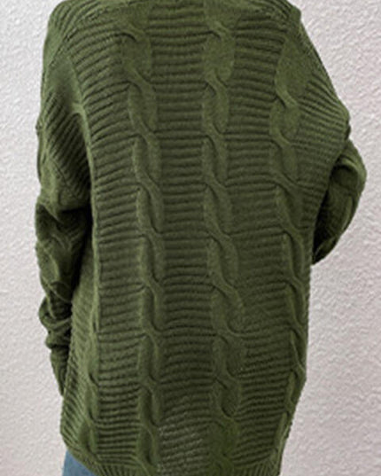 Cable-Knit Open Front Cardigan with Pockets