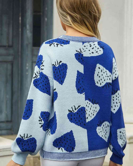 Printed V-Neck Button-Down Long Sleeve Cardigan