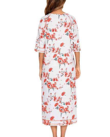 Printed Slit Night Dress with Pockets