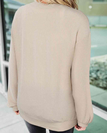 Ribbed Round Neck Long Sleeve Graphic Sweatshirt