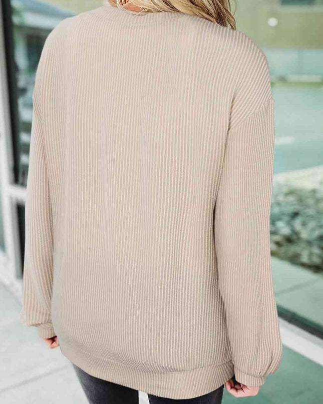 Ribbed Round Neck Long Sleeve Graphic Sweatshirt