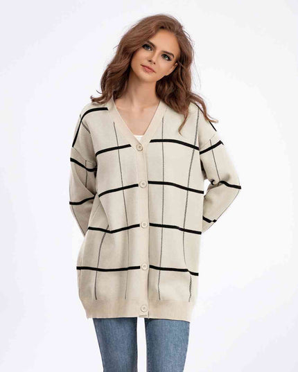 Plaid Button Down Drop Shoulder Cardigan