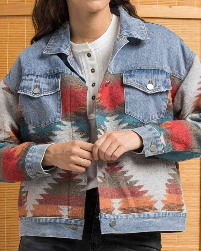 Printed Button Down Denim Shacket