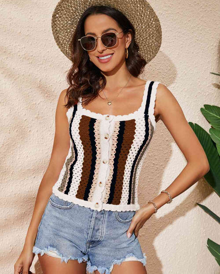 Striped Scalloped Trim Knit Tank