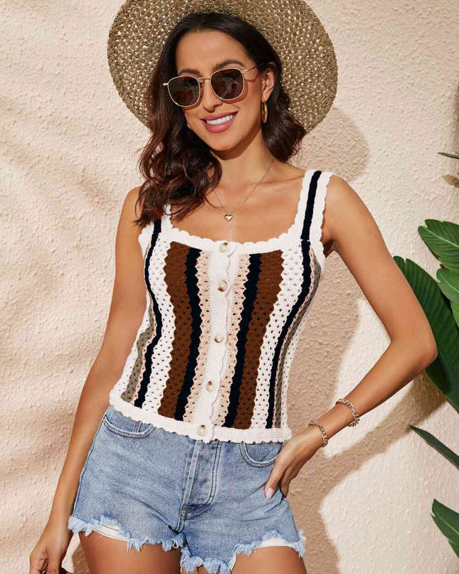 Striped Scalloped Trim Knit Tank
