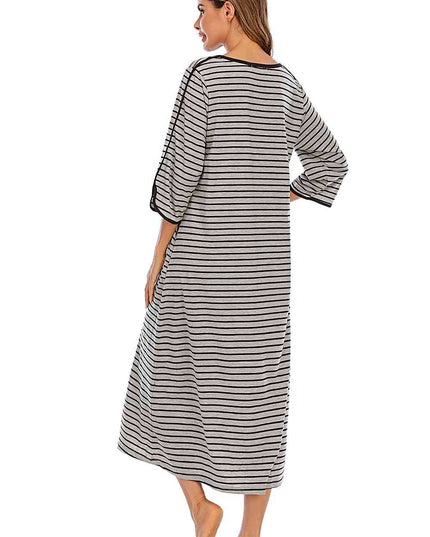 Round Neck Three-Quarter Sleeve Midi Night Dress