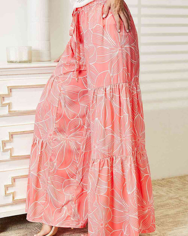 Double Take Floral Tiered Wide Leg Pants