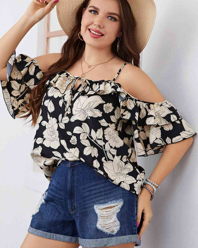 Plus Size Floral Spaghetti Strap Blouse