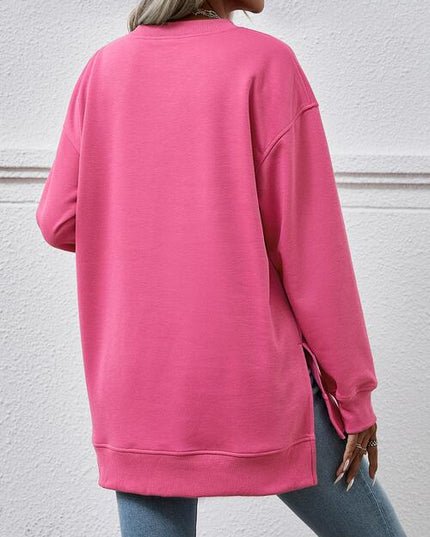 V-Neck Slit Long Sleeve Sweatshirt