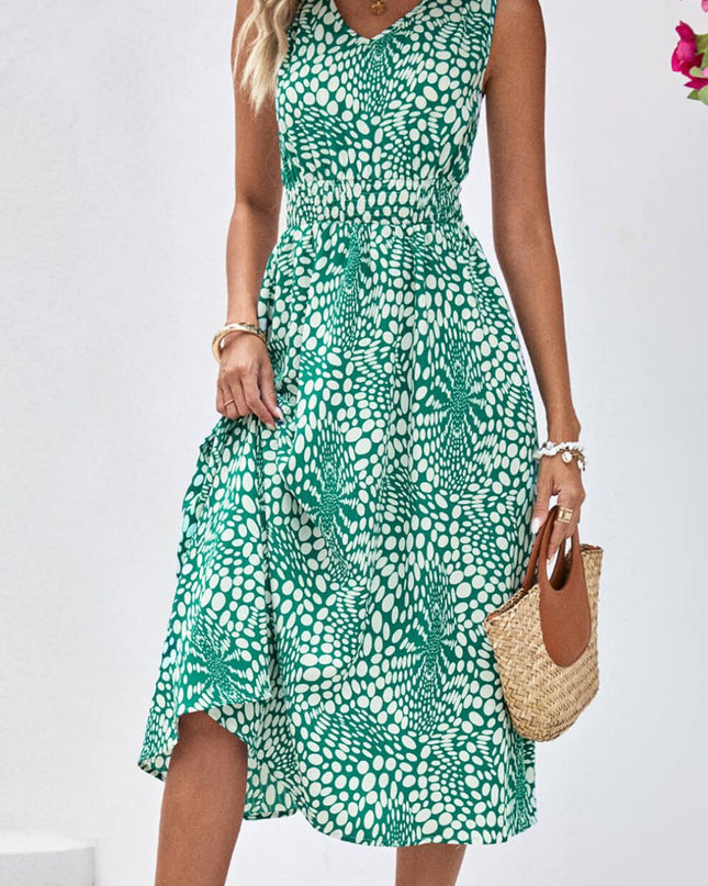 Printed V-Neck Sleeveless Dress